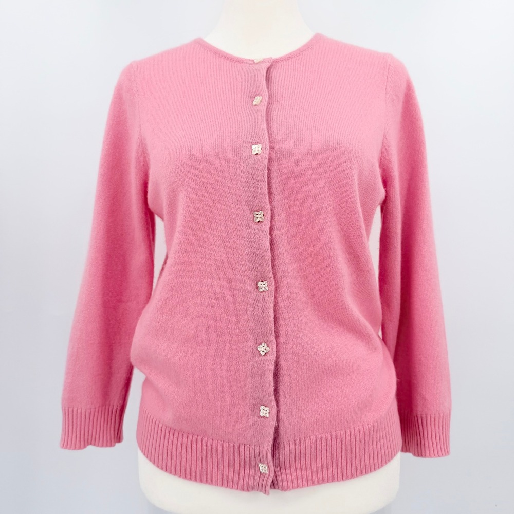 100% Cashmere Pink Cardigan Sweater Vintage Geneva Womens Size Small